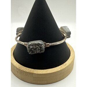 Silver Wire Bracelet Gray Druzy Stone Accents & BB Logo Charm